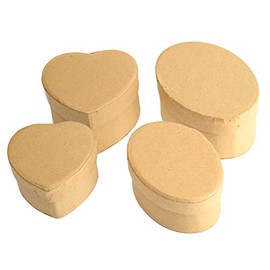 Pracht Creatives Hobby 7648-02541 Kraft Cardboard Boxes in a Set, 4 Gift Boxes, 2 x Heart and 2 x Oval, with Lid for Decorating, Storing and Gifting, Natural