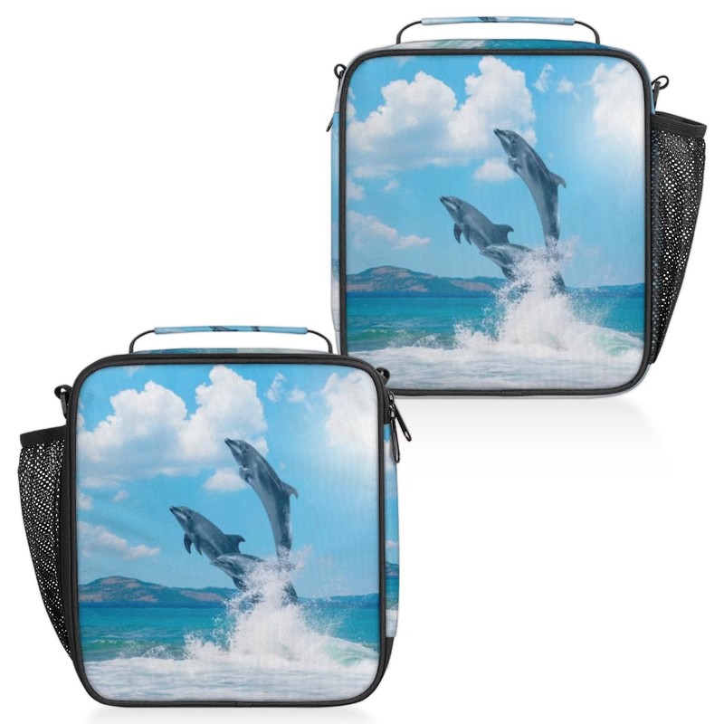 CFERSAN Dolphin Summer Ocean Kids Insulated Lunch Bag School Bento