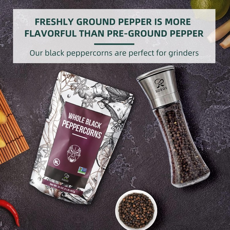 Soeos Black Peppercorns, 32oz (Pack of 1), Non-GMO, Kosher, Packed