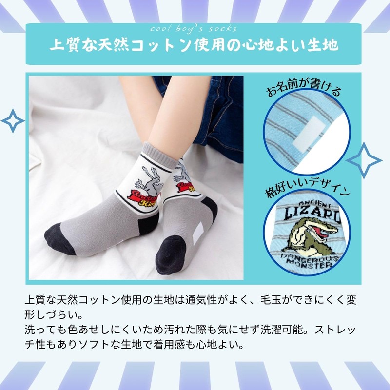 Konamiya 10 Pairs Boys Ride On Crew Socks, Dinosaur B