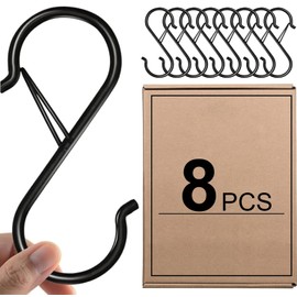 H HOME-MART S Hooks Hanging Safety Buckle - 3.5 inch Heavy Duty S Hooks,Hanging Plants for Closet,Clothes, Kitchen Utensil, Pots and Pans, Bags (Black, 8 Pack) (8 Pack)