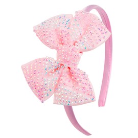 Semato Pink Rhinestones Hair Bows Plastic Hair Headbands for Girls Ribbon Headbands Hair Hoops Hair Accessories for Baby Girls Toddlers