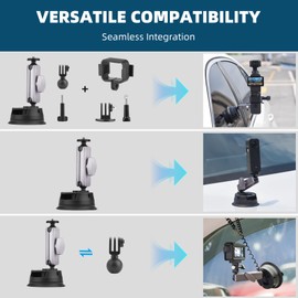 BRDRC Pocket 3 Suction Cup Mount, Car Windscreen Window Mount Camera Mount for DJI Osmo Pocket 3, Action 4, Insta360 X4 X3, GoPro Hero 12 11 10 9 Accessories - Aluminum Alloy