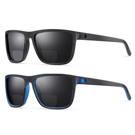 SKYOLUY 2 Pack Bifocal Sunglasses for Men, Superior Reader Sunglasses, Stylish Reading Sunglasses Men Women UV400 Fishing/Driving/Outdoor Sun Readers Metal Spring Hinge (Black&Blue, +2.75)