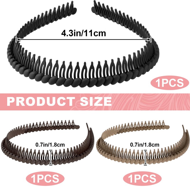 Alpinleux 3 Pcs Headband with Teeth,4.3"×0.7", Black, Coffee, Khak