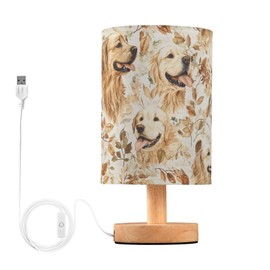 Oarencol Bedside Table Lamp Fall Golden Retriever Dog Leaves Nightstand Lamp with Wood Desk Lamps for Bedroom Living Room Nursery Office Home Decor