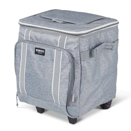 Igloo 40 Can Large Portable Lunchbox Soft Sided Insulated Cooler Box with Wheels and Height Adjustable Pull Bar for Hiking, Camping, Fishing, and Picnics, Light Gray