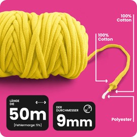 Netuno 1x Makramee-Garn Hellbeige 9 mm 50 m Baumwollkordel mit Polyesterkern Kordel aus Baumwolle Kordelband Naturkordel Baumwollgarn für Makramee Garn dick Kordel Makramee farbig Cotton Cord