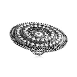 Boho Exaggerated Cubic Zirconia Ring for Women Girls Adjustable Bohemian Antique Mosaic Crystal Expandable Large Open Comfort Fit Retro Indian Bollywood Style, Metal, Cubic Zirconia