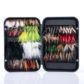Goture Dry Flies Complete 80 Pieces with Fly Box Included for Fly Fishing, Bristles, Flies, Streams, Tenkara, Trout Fishing, Fly Set, For Saltwater Freshwater and Freshwater Lures