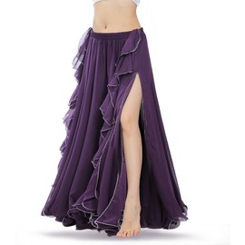 ROYAL SMEELA Belly Dance Skirt Women's Good Quality Belly Dance Costume Women's Training Dance Dress Belly Dance Skirt Chiffon Flamenco Skirt Long, purple, m