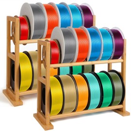 VirgoCCY 2 Pack Desktop Wooden 3D Printer Filament Spool Holder Stand, 2-Tier Stackable Organizer for Filament Spools/PLA/ABS/TPU, Filaments Organzied for 3D Printing Studio, Office Workshop