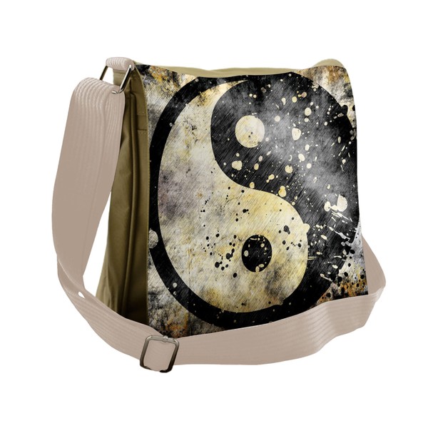 Lunarable Ying Yang Messenger Bag, Grunge Style Paint Splash, Unisex