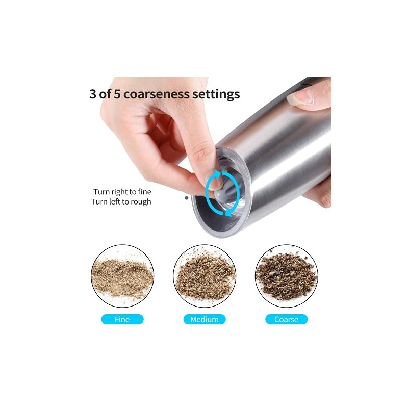 Gravity Electric Pepper and Salt Grinder Set - Adjustable Coarseness