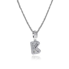 SBI Jewelry Silver K Initial Necklace Alphabet A Silver Clear CZ Charm Couple Lover Women Birthday Christmas