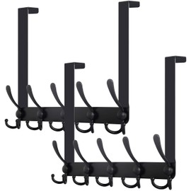 WEBI Over The Door Hooks,Door Hanger,Over The Door Towel Rack with 5 Triple Hooks for Hanging,Over Door Coat Rack Towel Hanger for Towels,Clothes,Bathroom,Black,2 Packs