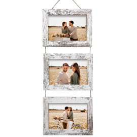 Rexllon 4x6 Wall Hanging Picture Frames Collage with 3 Opening Distressed White Frames