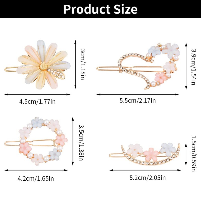 HomeSoGood 8PCS Rhinestone Hair Clips,Flower Design Hair Barrettes, Metal Barrettes