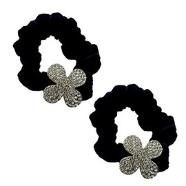 Hand Pair of Attractive Black Velvet Hair Bands Hair Ponytail Bun Holder with a selection of Encrusted with Crystal Design