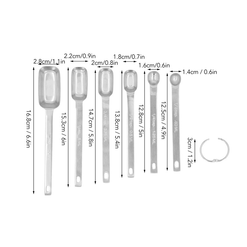 6PCS Rectangle Measuring Spoon Set Stainless Steel Accurate Clear Marking