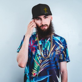 Christian Snapback Hats for Men Jesus Cross Flat Bill Hats for Men Women Black Baseball Cap for Mens Adjustable Fitted Cool Hip Hop Cap Workout Trucker Dad Caps Christmas Christ Gifts