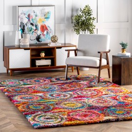 nuLOOM Kindra Abstract 4x6 Shag Area Rug for Living Room Bedroom Dining Room Nursery, Multicolor/Red
