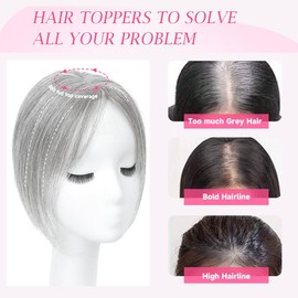 forfeels Hair Toppers For Women Clip in Hair Pieces Real Human Hair Wiglets Hair Toppers For Women With Thinning Hair Add Hair Volume Gray Toppers For women 7 * 11 Bangs