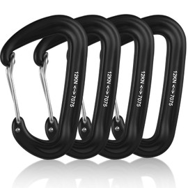Pack of 4 Heavy Duty Aluminium Carabiners, Large 12 KN (1200 kg), Aluminium Carabiner, Aluminium Carabiner Key Ring, Aluminium Carabiner Hook for Camping, Hiking, Fishing (Black)