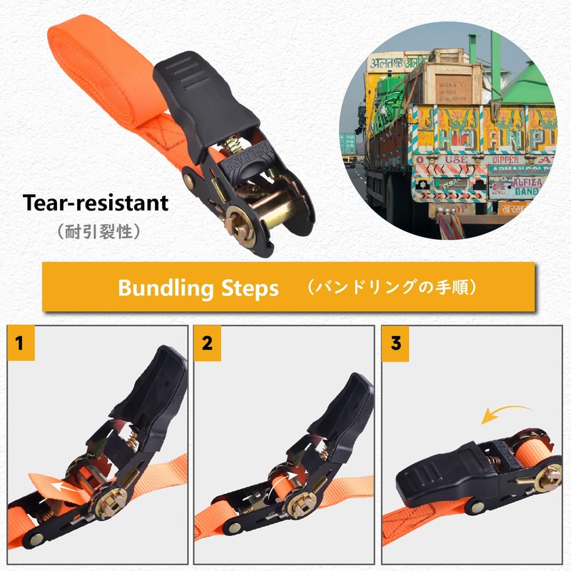 JEELAD Load Tightening Belt, Ratchet Tie-Down Belt, Fastening Belt, Load