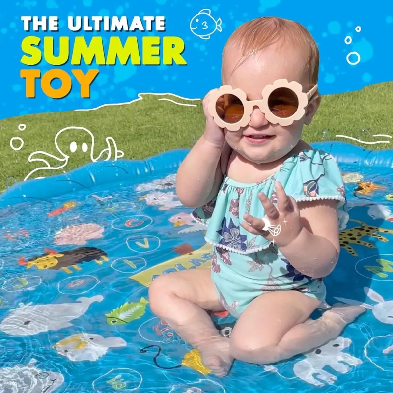 Alberca Inflable Infantil Con Rociador 100 Cm Educativa Azul