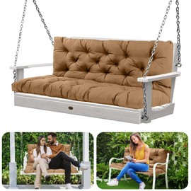 Outdoor Porch Swing Cushion with Backrest - Waterproof Bench Cushion for 2-3 Seater Outdoor Furniture-Thickened Replacement Swing Cushion with Ties for Patio, Backyard, Garden（Light brown40x40）