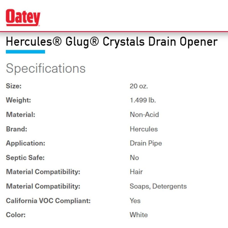 Oatey 20410 Hercules Glug Crystals Drain Opener, 20 oz (Pack