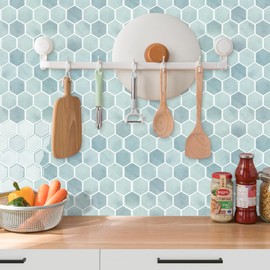 WalDecoo 10-Sheet Hexagon Peel and Stick Backsplash for Kitchen, New Upgrade Premium Extra Thicker Design 3D Self Adhesive Wall Tiles, Large Stick on Tiles for Kitchen and Bathroom (12" x 12")