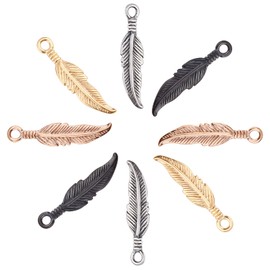 UNICRAFTALE About 8pcs 4 Colors Feather Charm Pendants 2mm Hole Stainless Steel Charm Metal Smooth Pendant for Jewelry Making 25.5mm