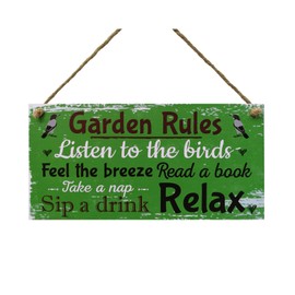 Meijiafei Garden Rules Sign-Listen to The Birds,Feel The Breeze,Read a Book,Take a Nap Relax Summer House Sign Garden Shed Plaque 5" x 10"