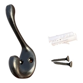 Rustic Cast Iron Coat Hooks 2 Pack Wall Mounted Farmhouse Decorative Wall Hooks, Vintage Hooks for Hanging Coats, Bags, Hats, Towels Antique Black, Includes Hardware