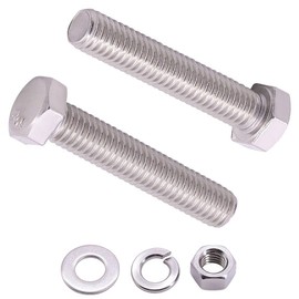 (8 Sets) 3/8"-16 x 1-1/4" Hex Bolt with Hex Nut, Flat Washers (SAE) and Lock Washers Hardware Assortement, Full Thread, Coarse Thread, 304 Stainless Steel 18-8