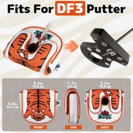 Big Crazy Golf Putter Covers for DF3 Putter - Putter Cover Magnetic Closure - Premium Leather and Waterproof - Funny Tiger Design Golf Head Covers for Man and Woman