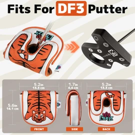 Big Crazy Golf Putter Covers for DF3 Putter - Putter Cover Magnetic Closure - Premium Leather and Waterproof - Funny Tiger Design Golf Head Covers for Man and Woman