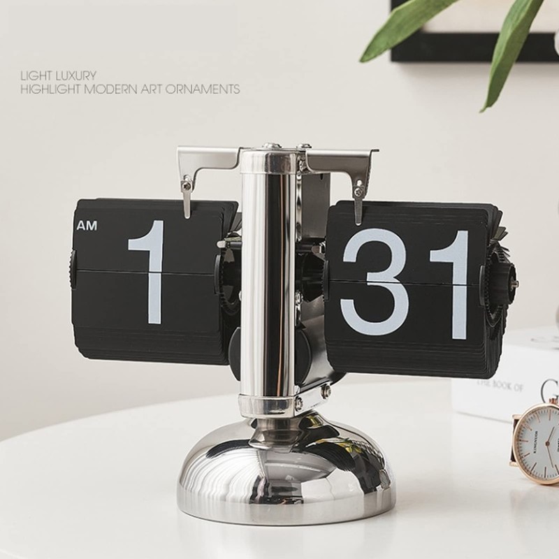 Reloj Abatible Retro Minimalista, Reloj de Escritorio Mecánico con Tapa