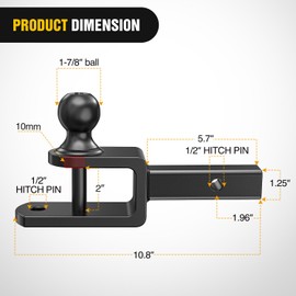 Nilight 3 in 1 ATV UTV Multi Hitch Mount with 1-7/8 inch Ball Hitch Rated 2000 LBS Fits 1-1/4 Inch Receiver Winch Strap Loop Rated 5000 LBS