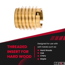 E-Z LOK Knife Threaded Insert for Hard-Wood, Brass Thread Inserts 3/8-16 Internal Threads, 0.625" Length Pack of 10