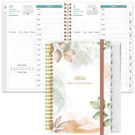 2026 Daily & Monthly Planner - One Page Per Day, Daily Planner 2026 from January 2026 to December 2026, Planner 26 with 12 Monthly Tabs, 6.4" x 8.5", Rose Leaf