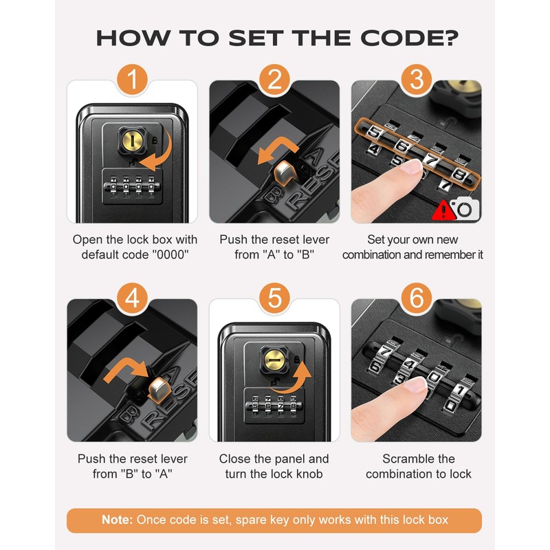 Vewaci Wall-Mounted Lock Box for Keys with Code, Large Capacity
