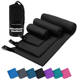 ZENACROSS Microfibre Towel Set of 3 with Transport Bag - Quick-Drying and Versatile Fitness Towel - Sports Towel Sizes - XS, S, M - Black