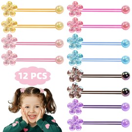 12 Stück Kinder Haargummis mit Bälle und Blumen,Kugel Blumen Elastische Pferdeschwanz Halter,Süße Acrylkugel Zopfgummis,Bunte Bälle Haarbänder,Blumens Gummibänder für Baby Mädchen Kinder