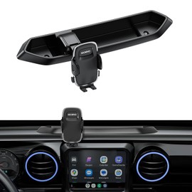 Compatible with 2018–2023 Jeep Wrangler JL JLU & Gladiator JT – Dashboard Clamp Arm Phone Mount with Storage Tray & Metal Extension Rod, Scratch-Free Silicone Design, No Rattling, Not for 4xe Hybrid