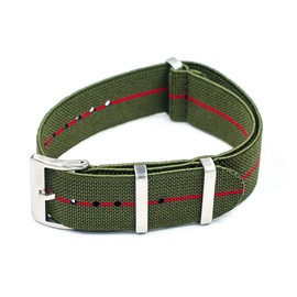 StrapHabit Elastic Watch Strap Watch Band for Men & Women 20mm 22mm Nylon One Piece French Paratrooper Military Parachute Premium Striped (Green/Red, 20mm)
