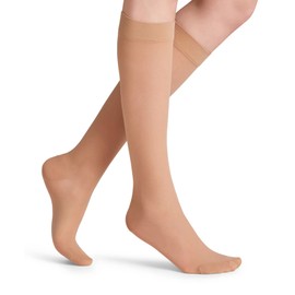 FALKE Lufthansa Travel & Comfort Women's Energize 30 Denier Knee Socks Half Opaque Compression Pressure-free Comfort Waistband Long Travel Sit Better Blood Circulation Fine Soft Material 1 Pair, Beige