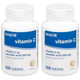 MAJOR- VitaminC 250 mg Comprimidos de Ácido Ascorbico, 100 CT Paquete de 2